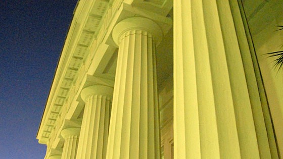 classical temple front of historic building in Charleston, South Carolina