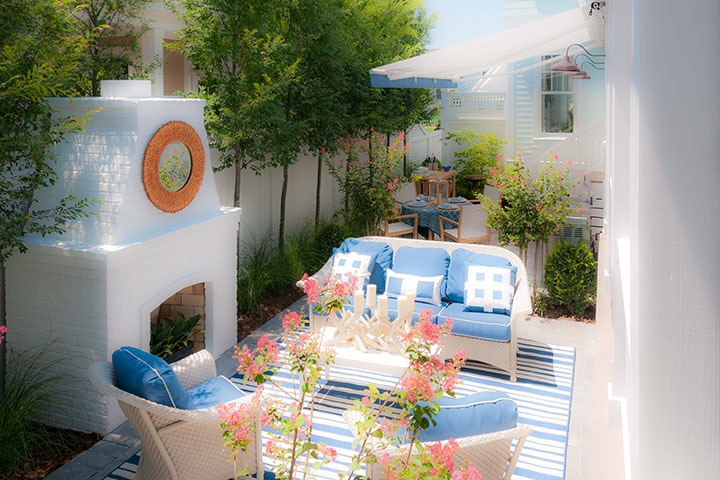 view across the Hearth Garden to the Dinner Garden at the 2011 Coastal Living Idea House